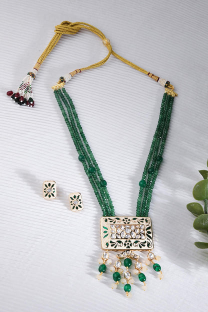 Floral Square Pendant Bead Necklace Set 