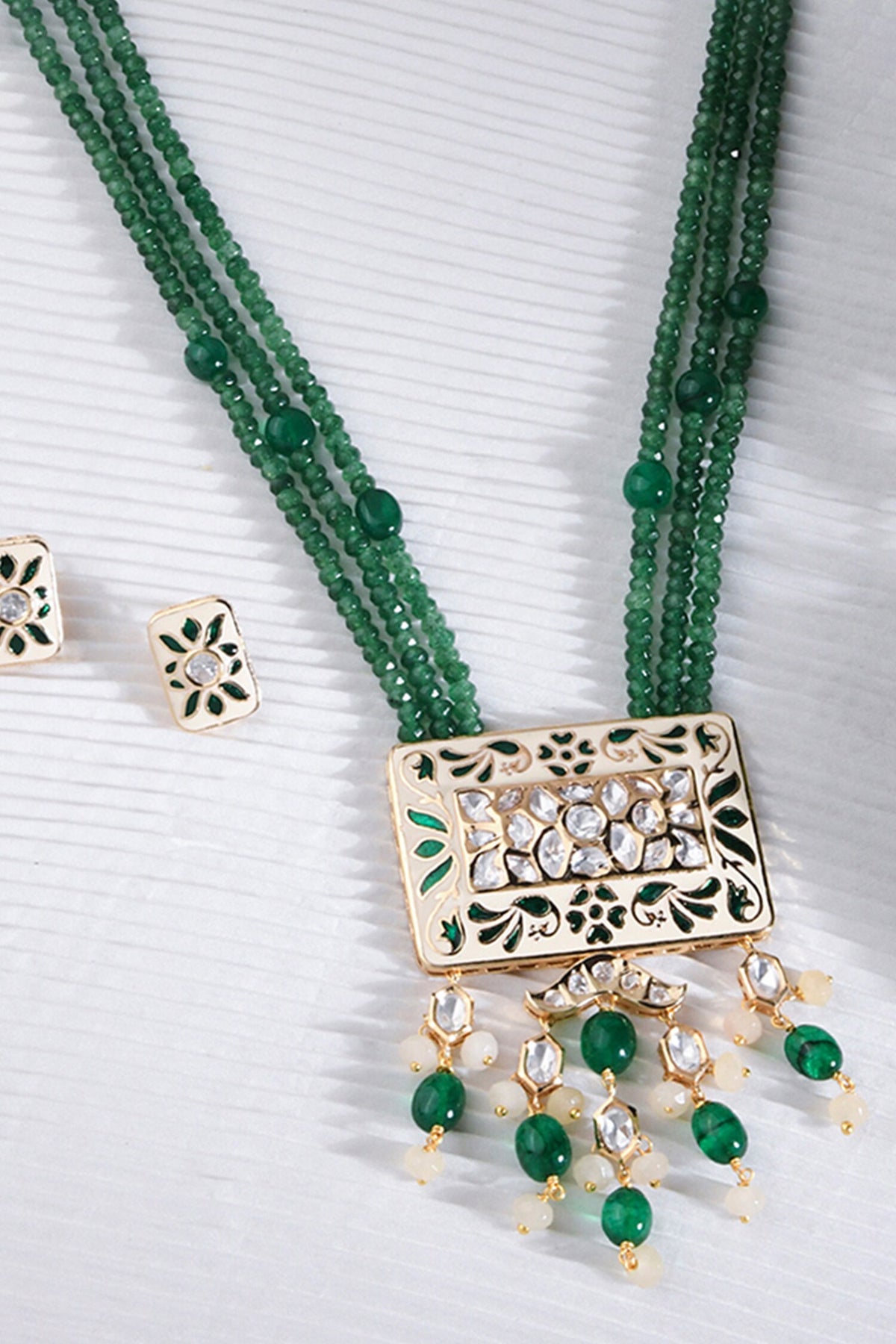 Floral Square Pendant Bead Necklace Set 