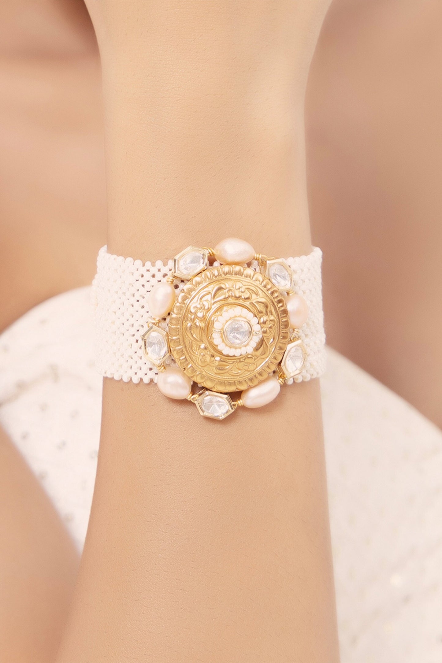 Polki Studded Interwoven Bracelet 
