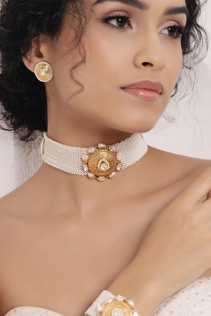 Floral Carved Choker Necklace Set 