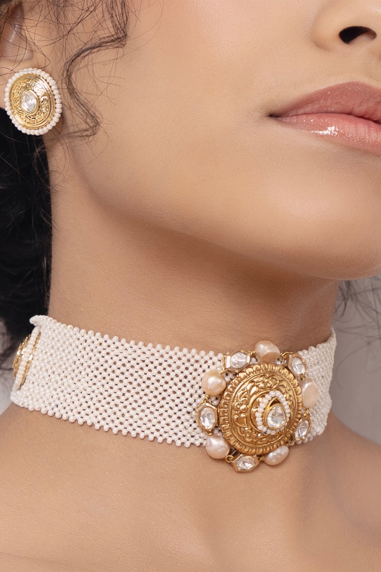 Floral Carved Choker Necklace Set 