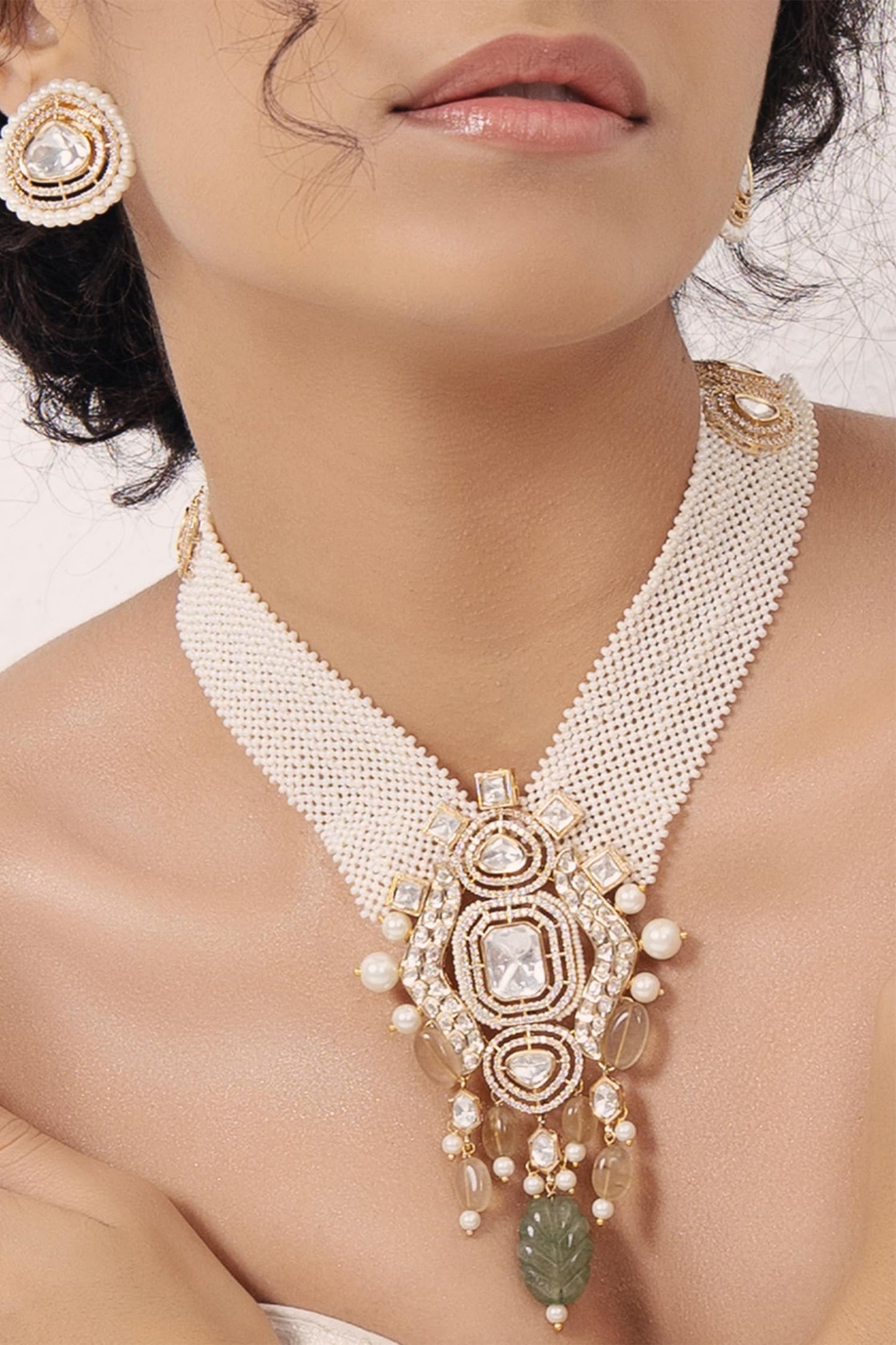 Polki & Pearl Embellished Necklace Set 