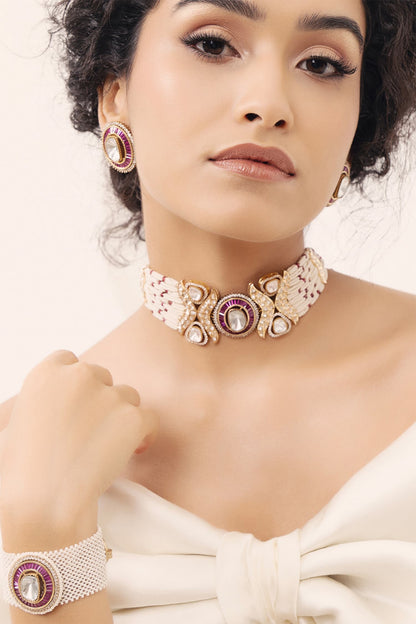 Polki Embellished Multi Strand Choker Necklace Set 