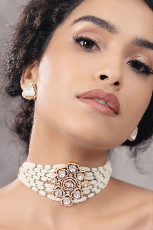 Polki Embellished Multi Strand Choker Necklace 