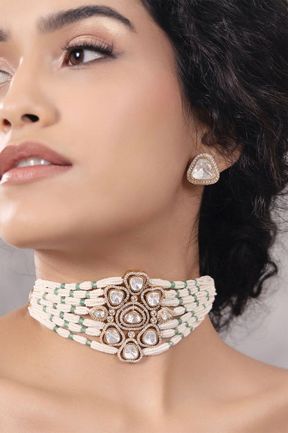 Polki Embellished Multi Strand Choker Necklace 
