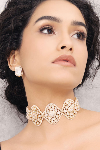 Polki Embellished Floral Unit Choker Necklace 