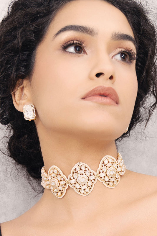 Polki Embellished Floral Unit Choker Necklace 