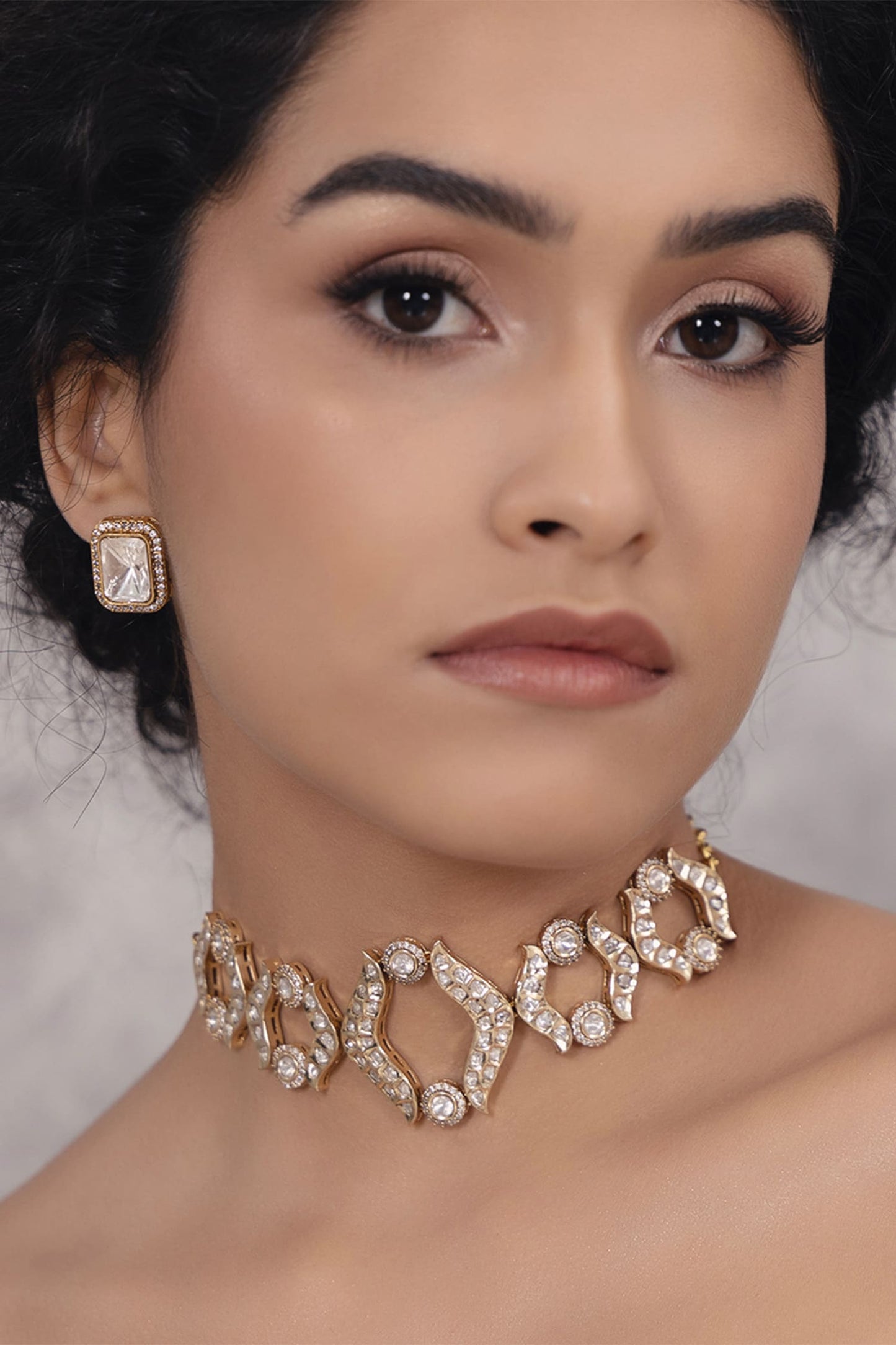 Polki Pearl Embellished Carved Choker Necklace 