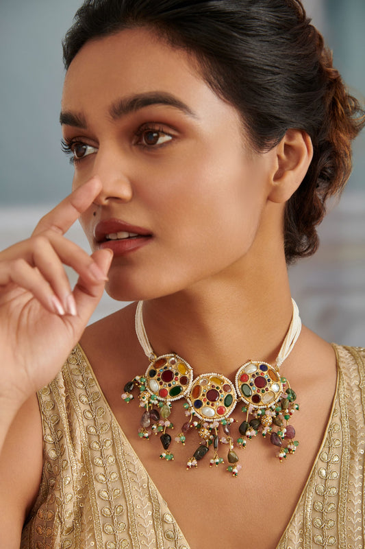Navratan Stone Embellished Necklace 