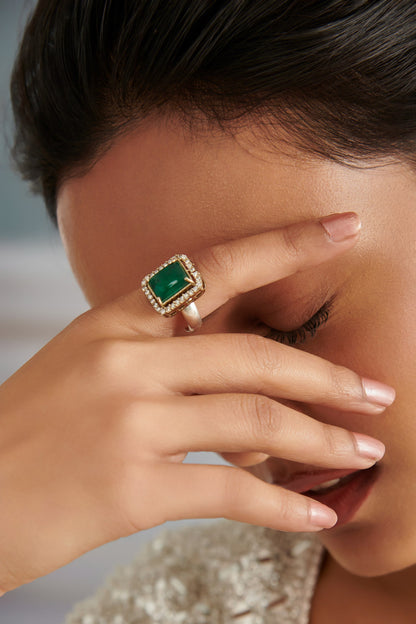 Emerald Stone & Cubic Zirconia Embellished Ring 