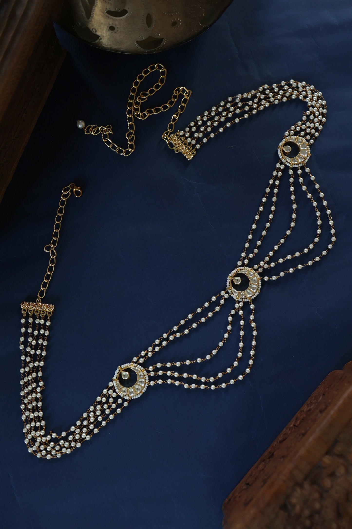 Kundan & Pearl Chain Embellished Kamarbandh 