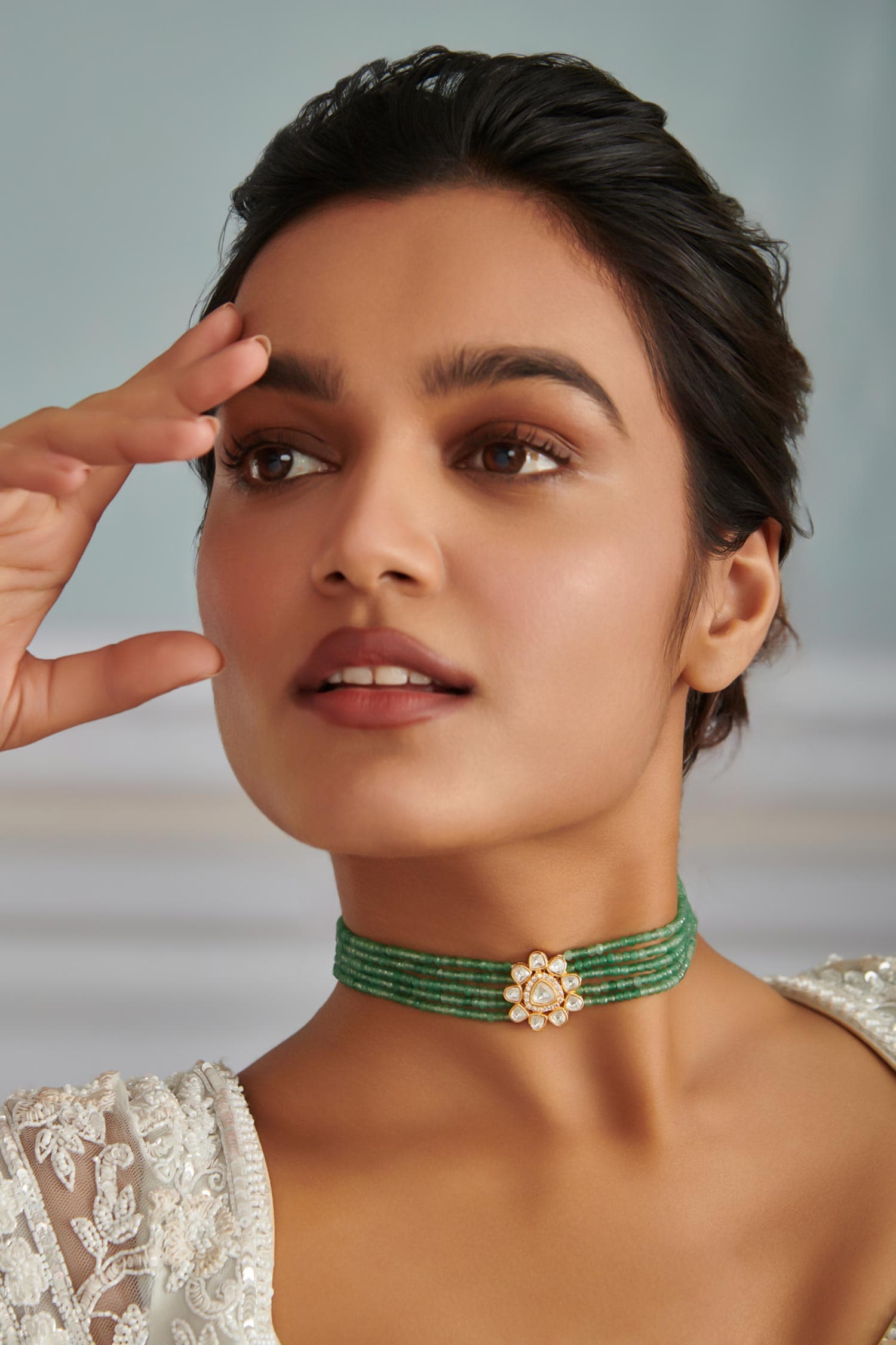 Floral Unit Onyx Embellished Choker Necklace 