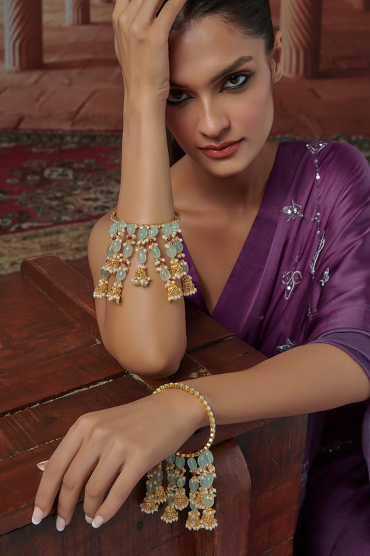 Fluorite Stone Embellished Jhumki Kalira Bangles 2 Pcs 