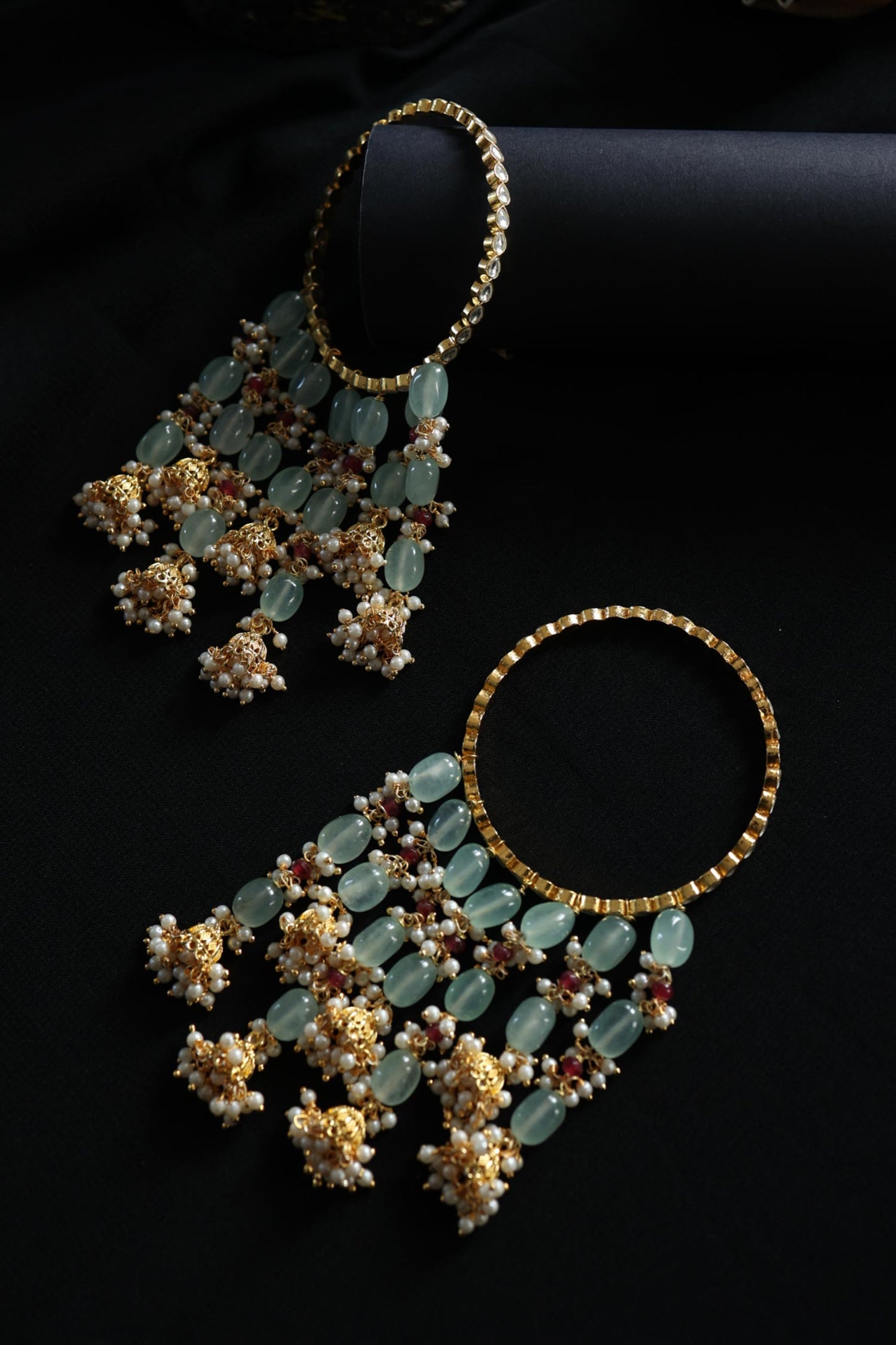 Fluorite Stone Embellished Jhumki Kalira Bangles 2 Pcs 