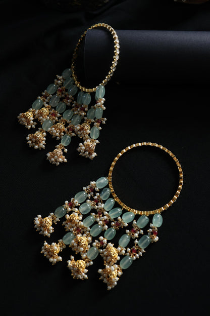 Fluorite Stone Embellished Jhumki Kalira Bangles 2 Pcs 
