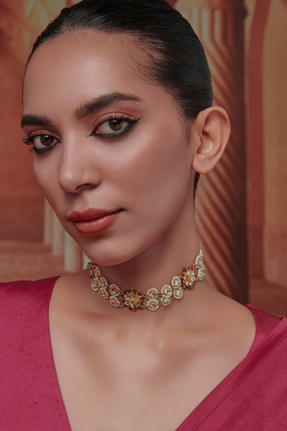 Gul Kundan & Pearl Embellished Necklace 
