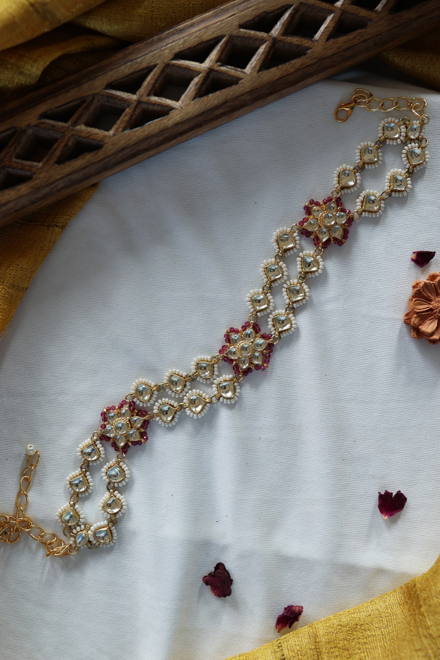 Gul Kundan & Pearl Embellished Necklace 