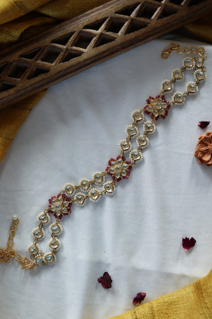 Gul Kundan & Pearl Embellished Necklace 
