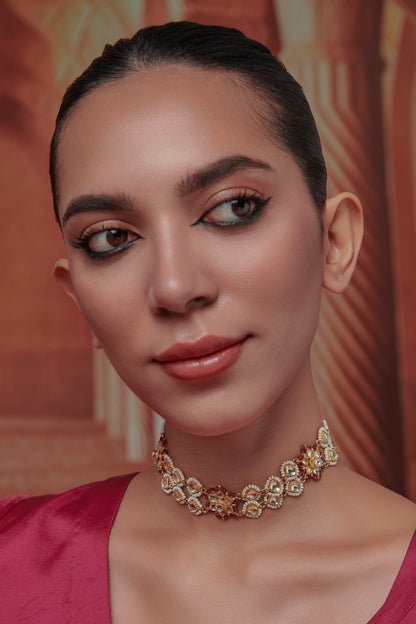 Gul Kundan & Pearl Embellished Necklace 