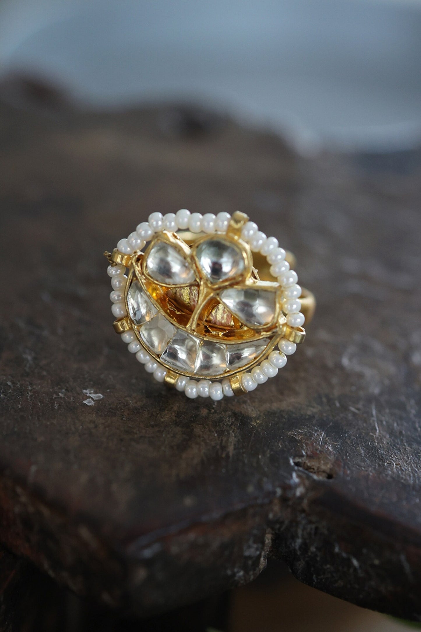Kundan & Pearl Floret Ring 