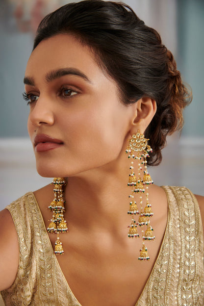Chand Bahar Kundan Long Jhumki Earrings 