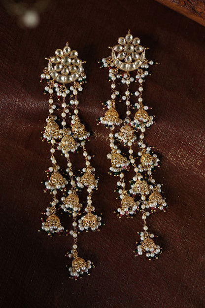 Chand Bahar Kundan Long Jhumki Earrings 