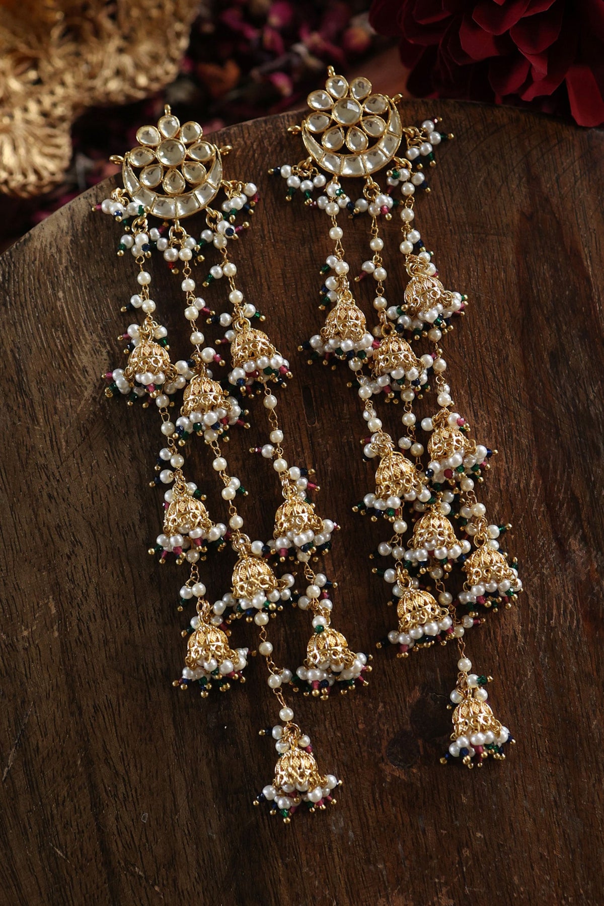 Chand Bahar Kundan Long Jhumki Earrings 