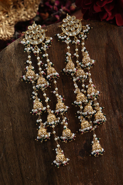 Chand Bahar Kundan Long Jhumki Earrings 