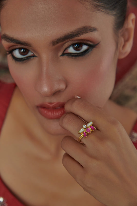 Lotus Kundan Ring 