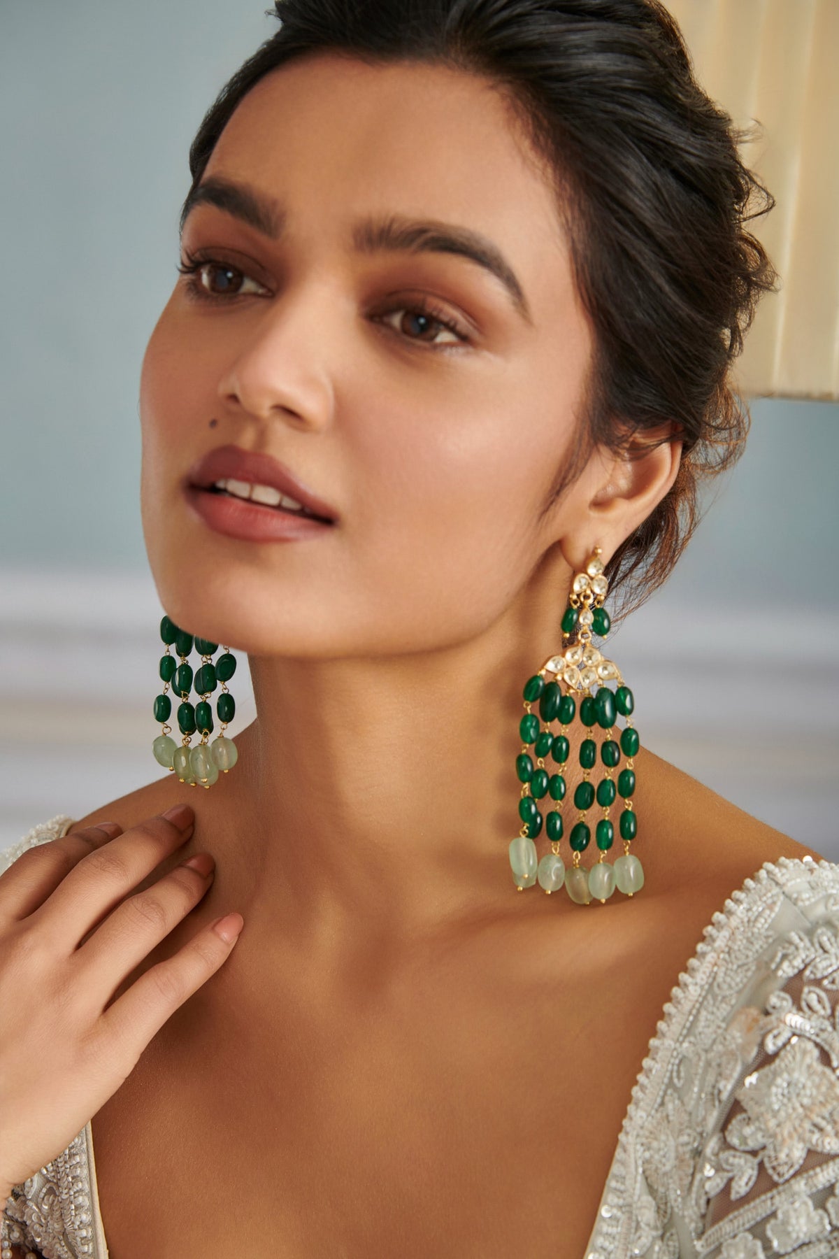 Jade Stone Embellished Dangler Earrings 