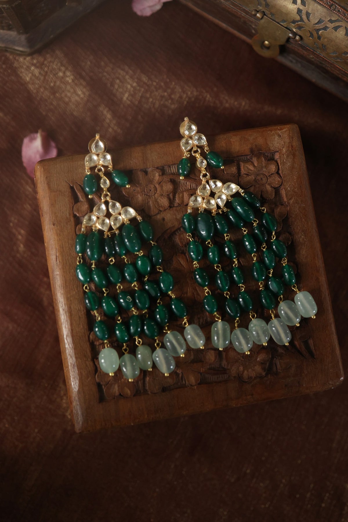 Jade Stone Embellished Dangler Earrings 