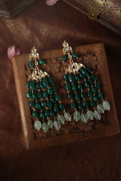 Jade Stone Embellished Dangler Earrings 