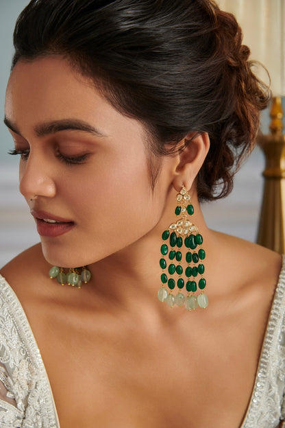 Jade Stone Embellished Dangler Earrings 