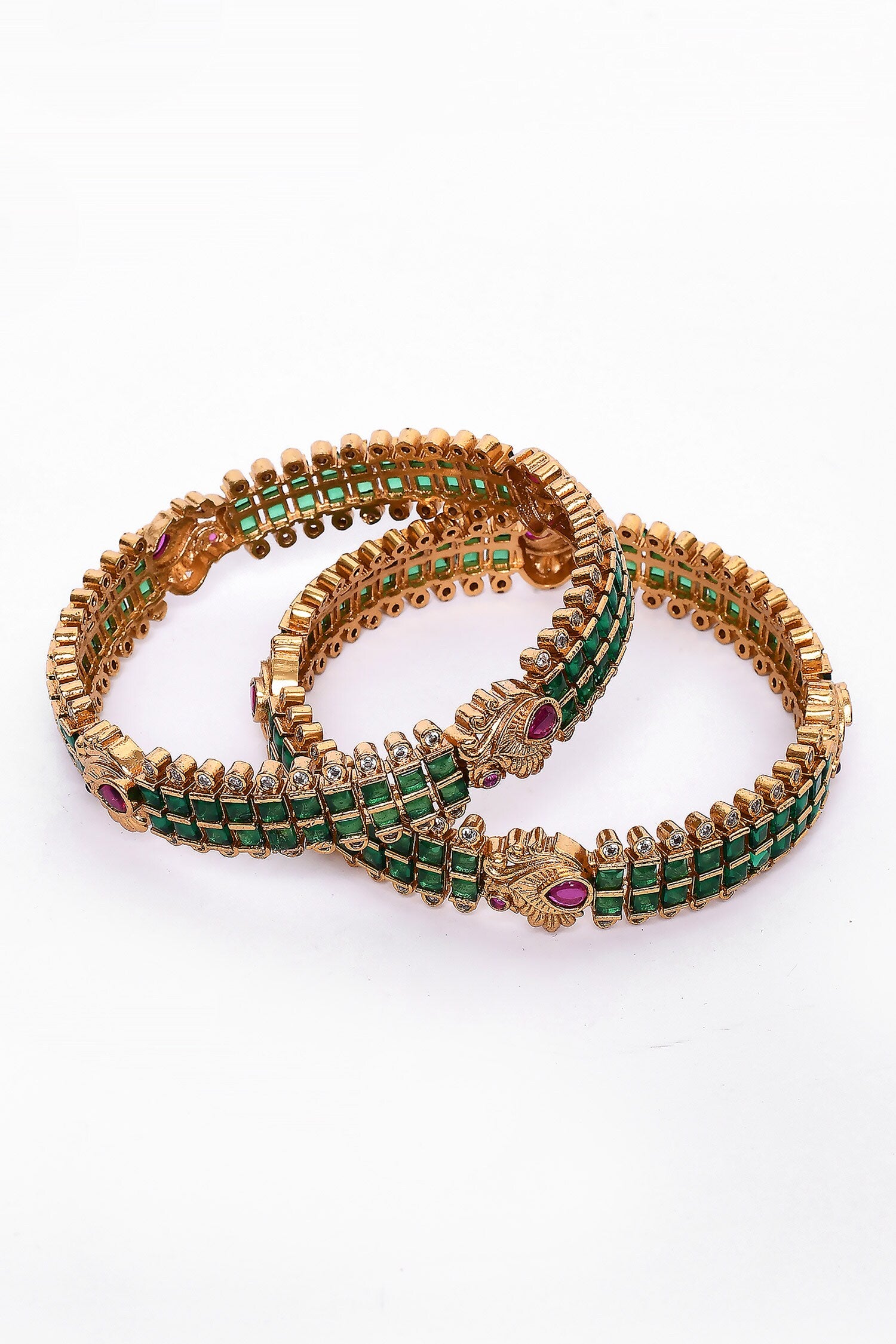 Stone Studded Carved Bangles - Set of 2 