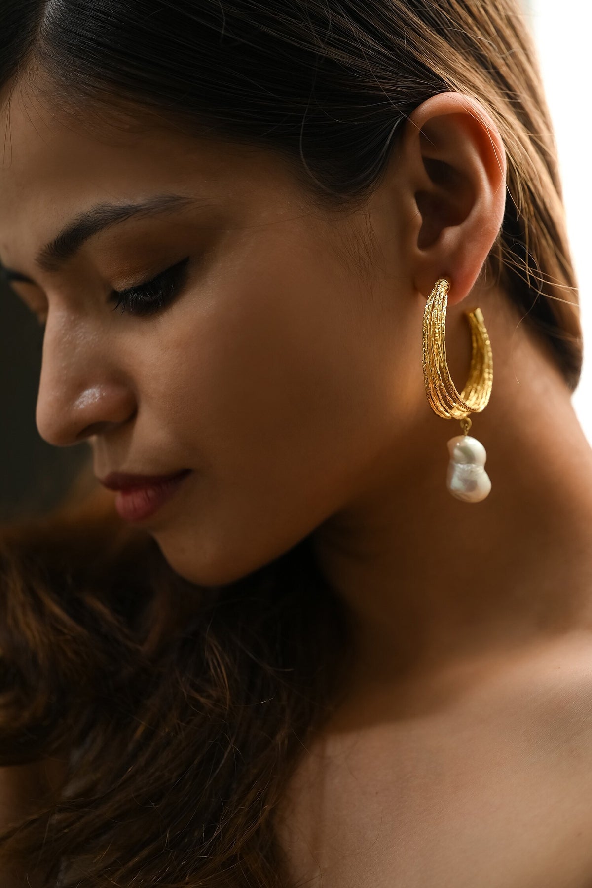 Kiara Pearl Drop Hoops 