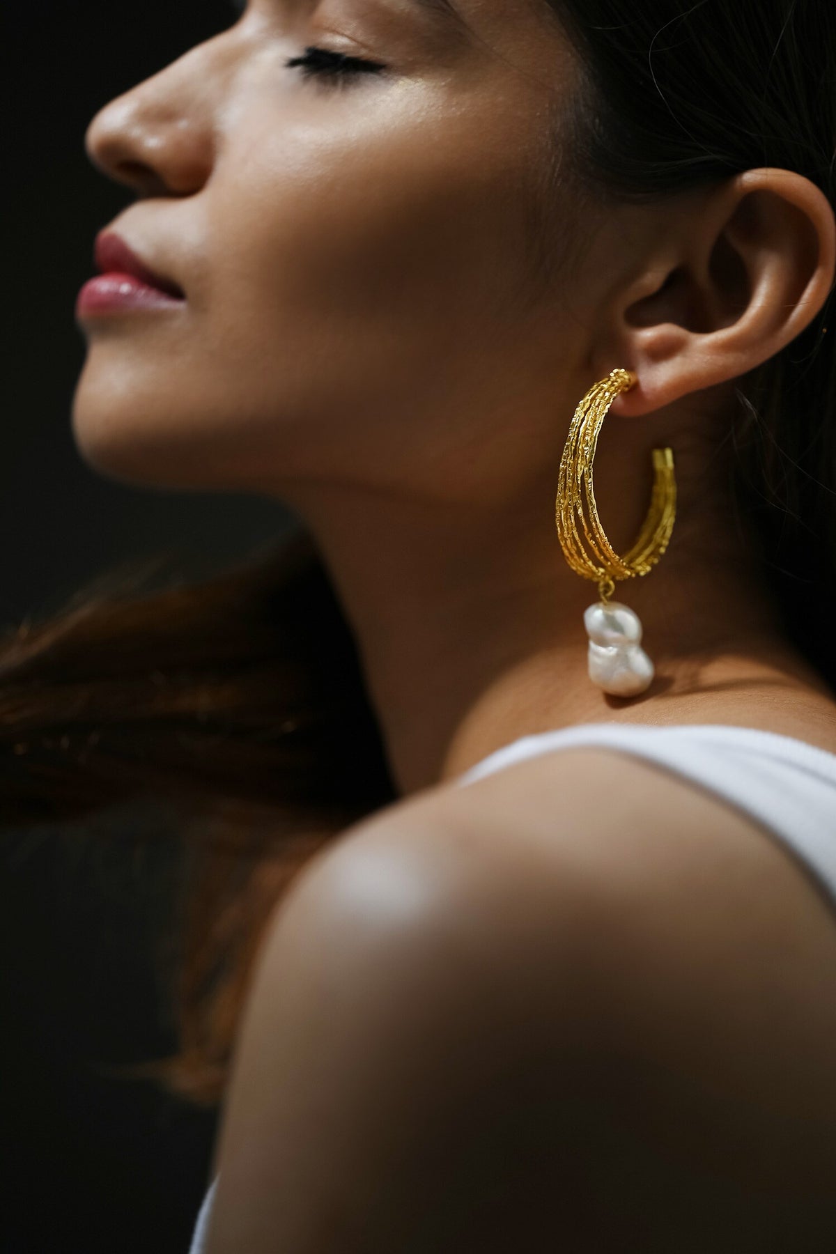Kiara Pearl Drop Hoops 