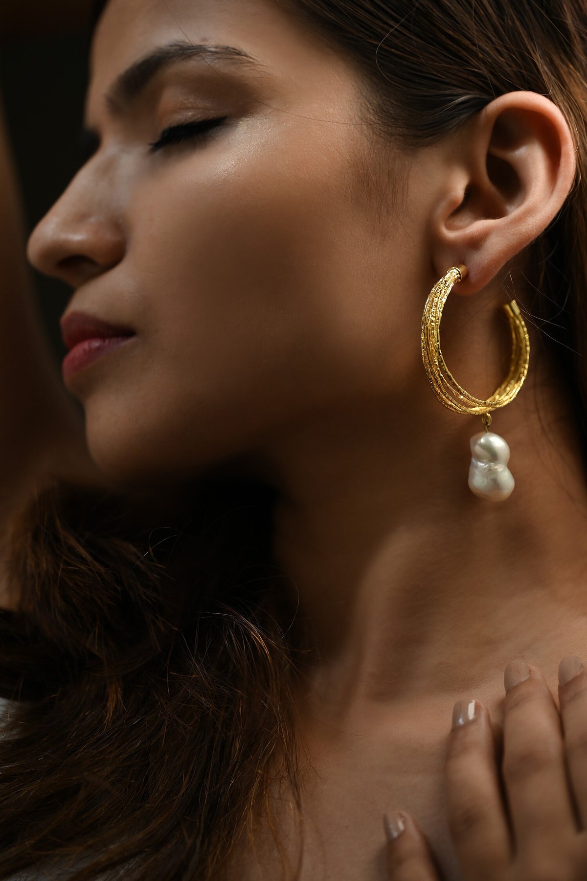 Kiara Pearl Drop Hoops 