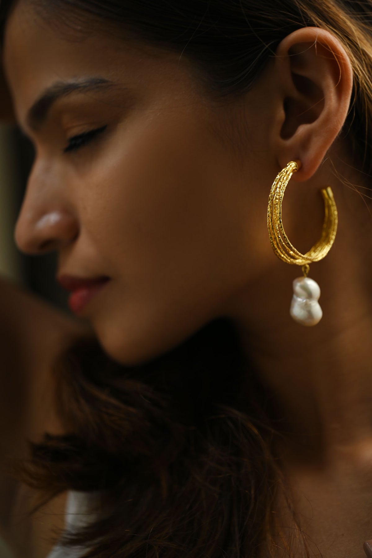 Kiara Pearl Drop Hoops 