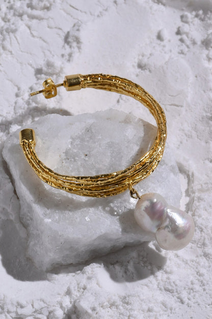 Kiara Pearl Drop Hoops 