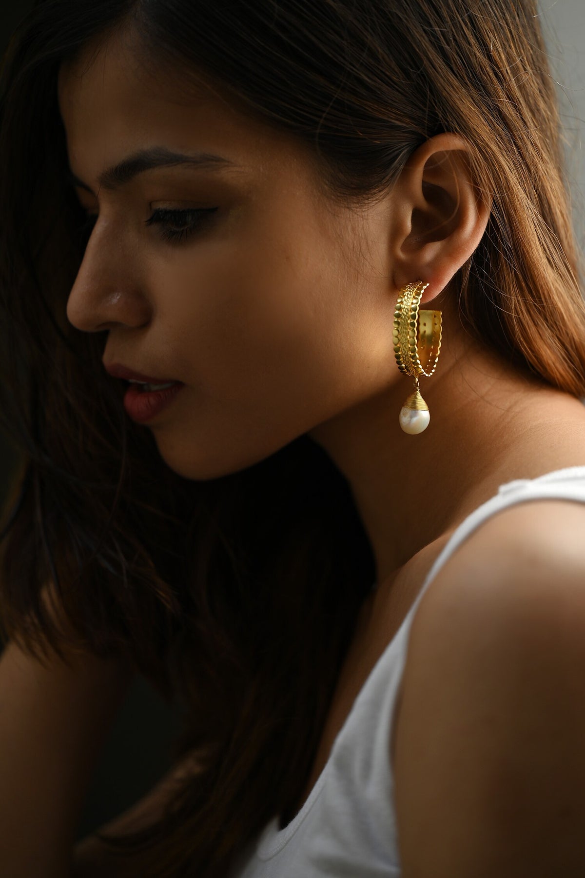 Suni Pearl Drop Hoops 