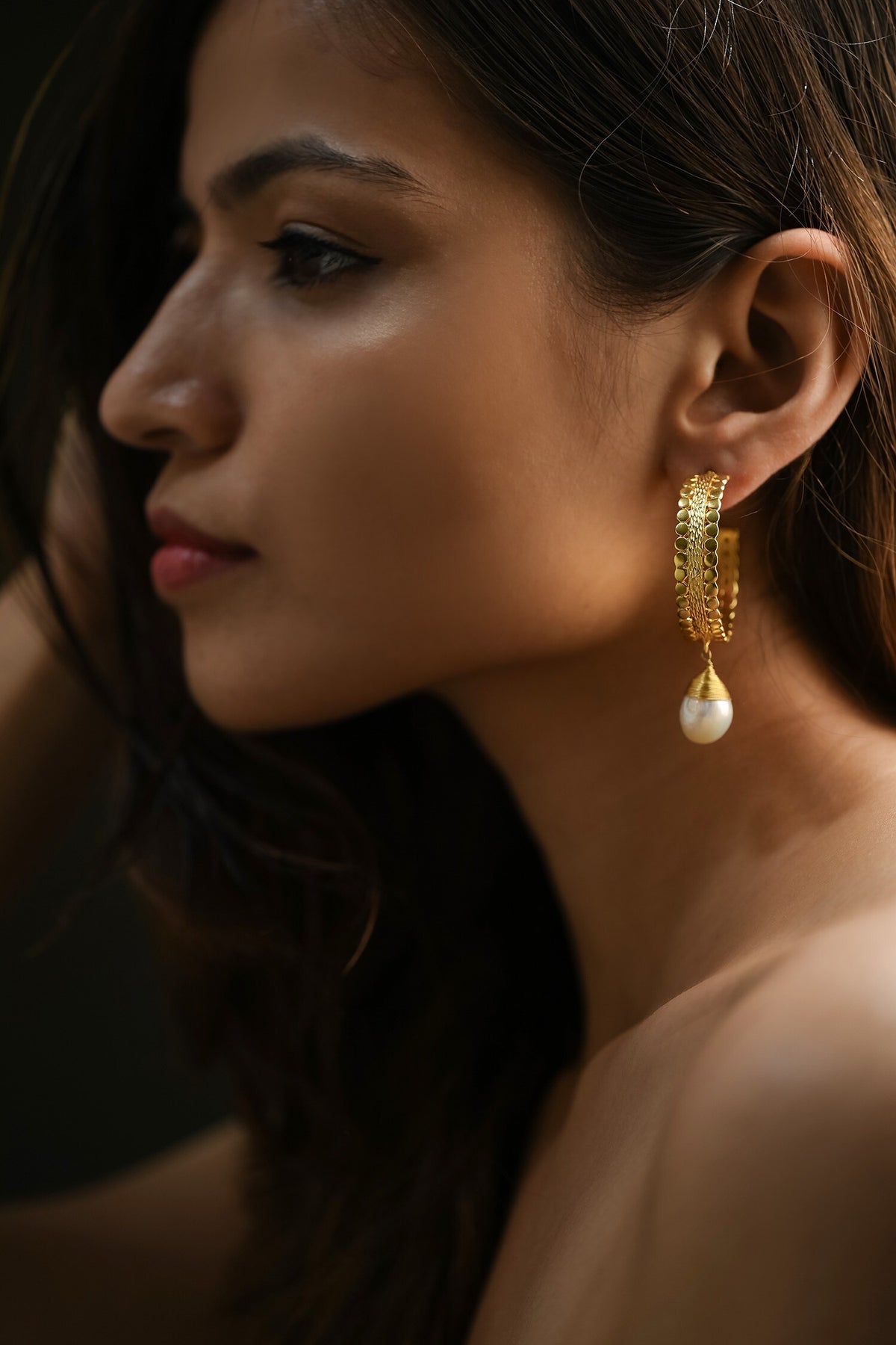 Suni Pearl Drop Hoops 