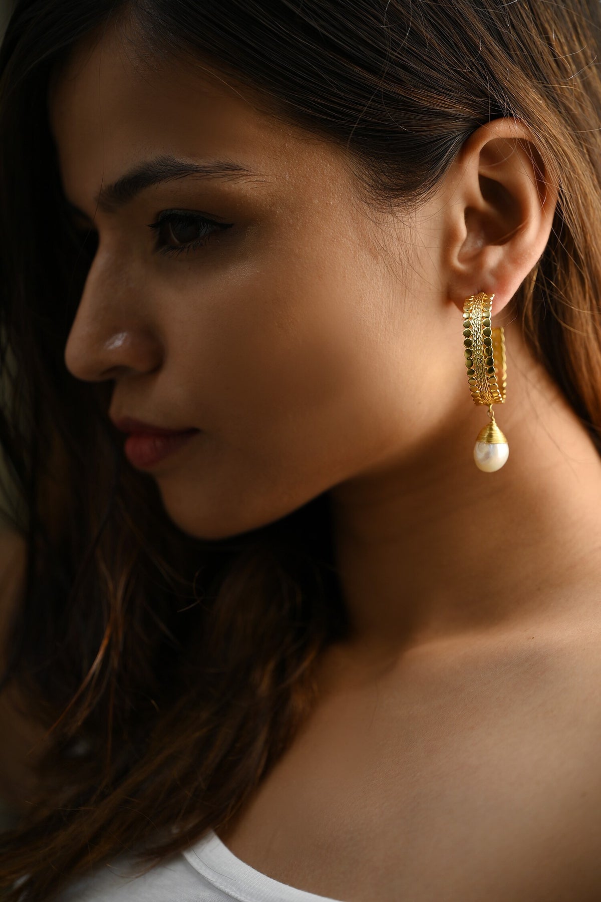 Suni Pearl Drop Hoops 