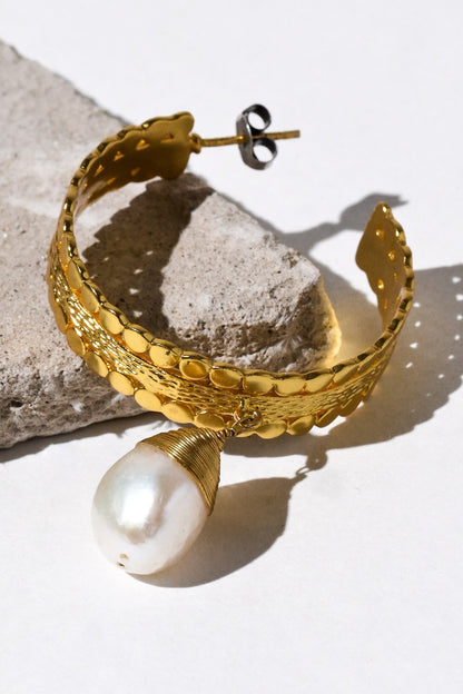 Suni Pearl Drop Hoops 