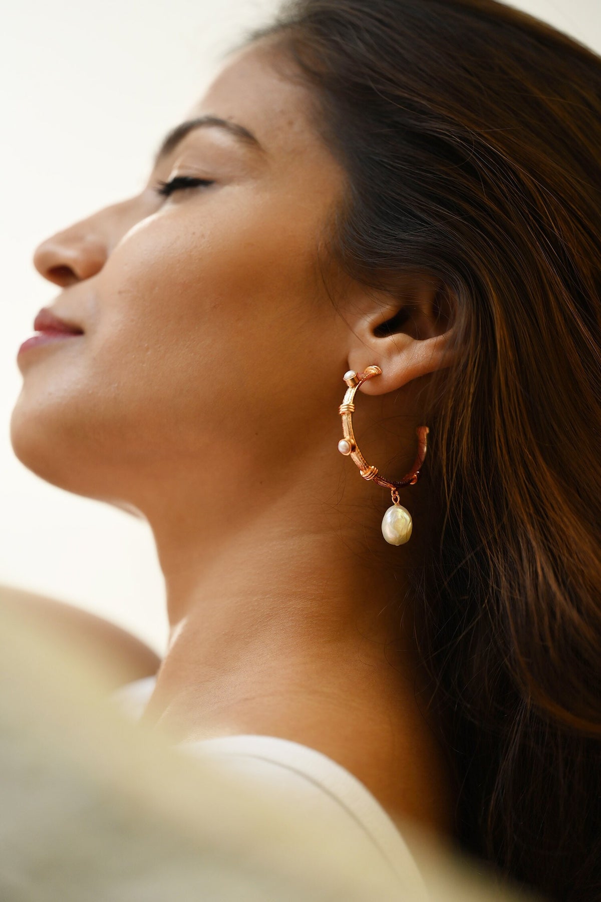 Charmer Pearl Drop Half-Hoops 