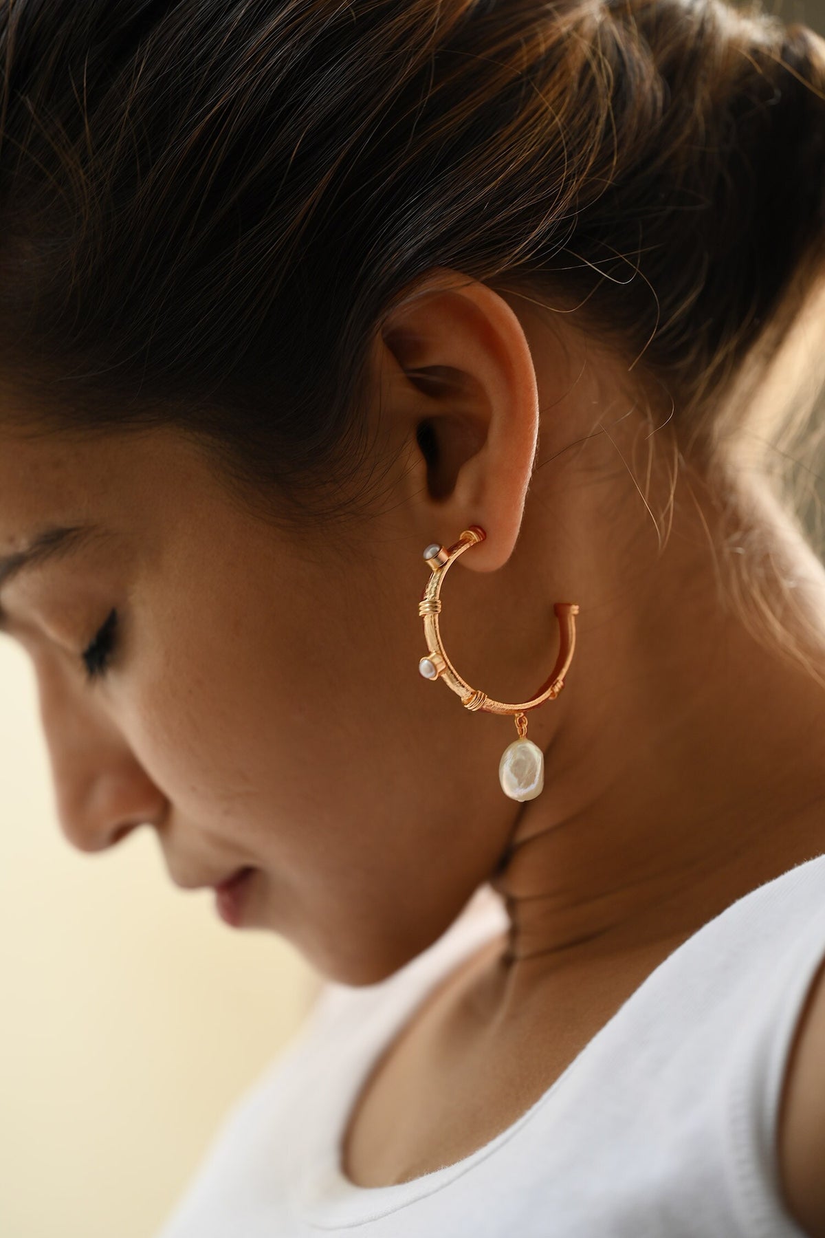 Charmer Pearl Drop Half-Hoops 