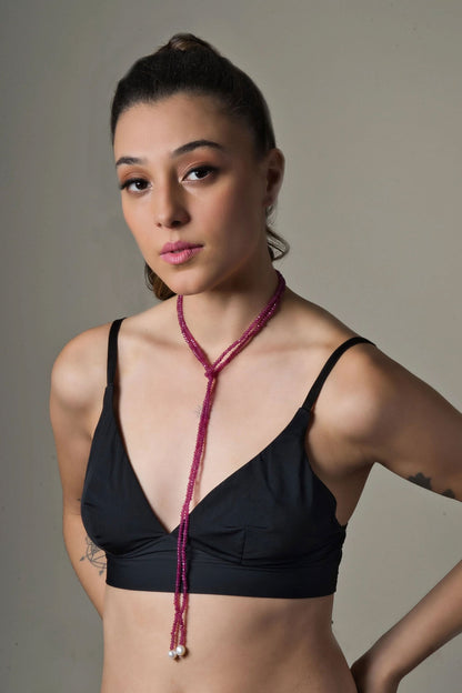 Muffler Bead Embellished Tie Necklace 