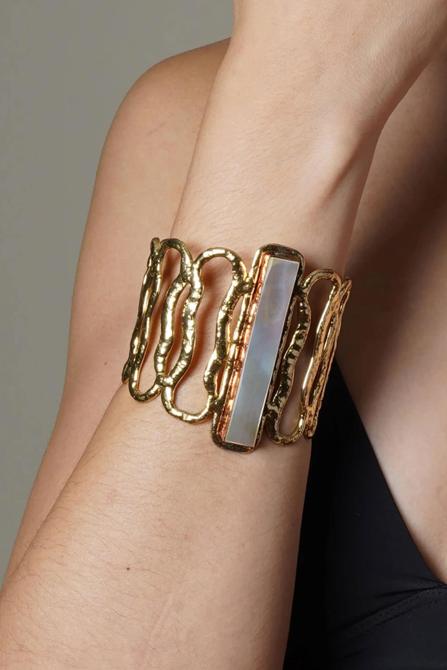 Broad Shell Pearl Embellished Handcuff 