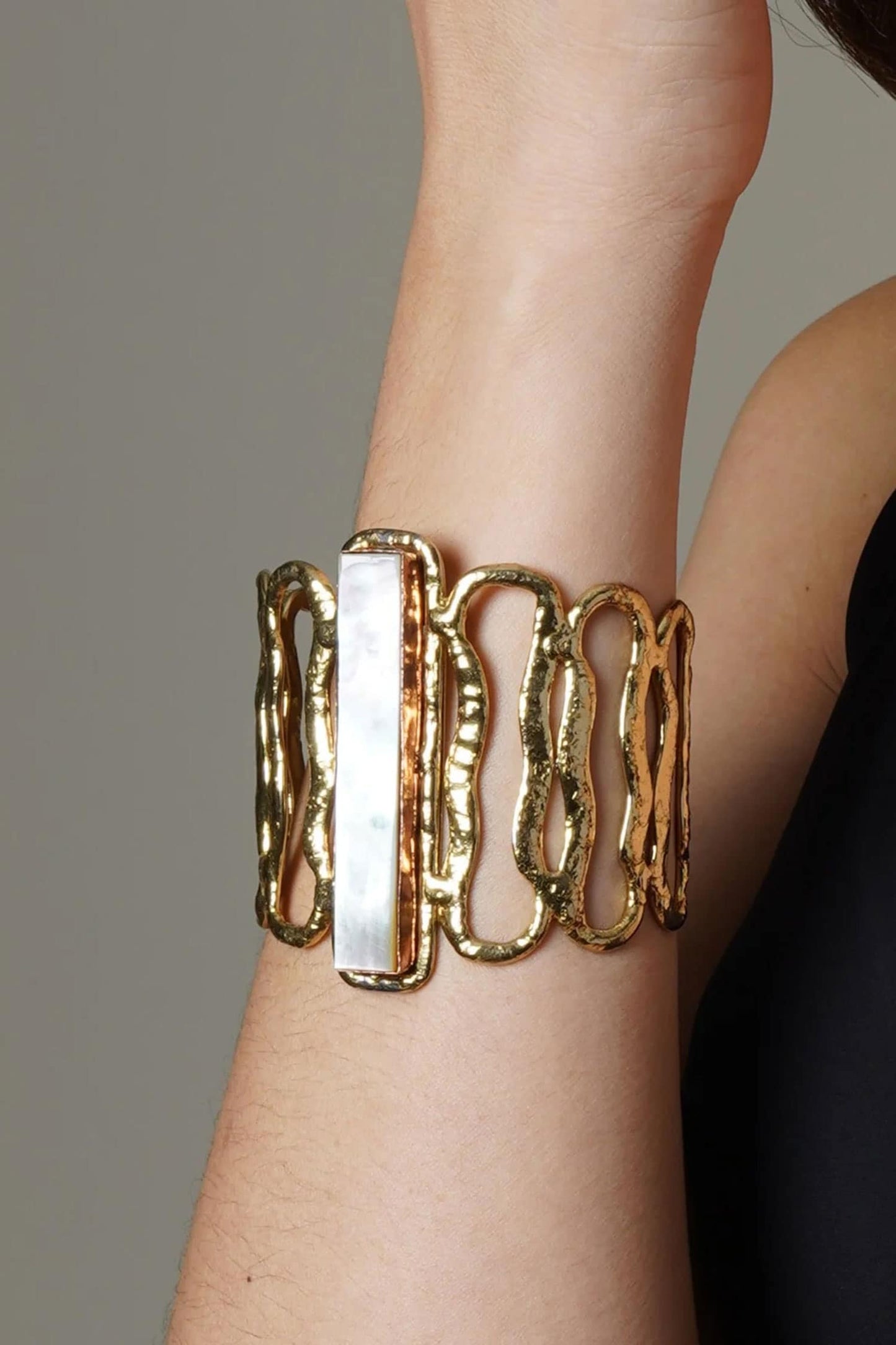 Broad Shell Pearl Embellished Handcuff 