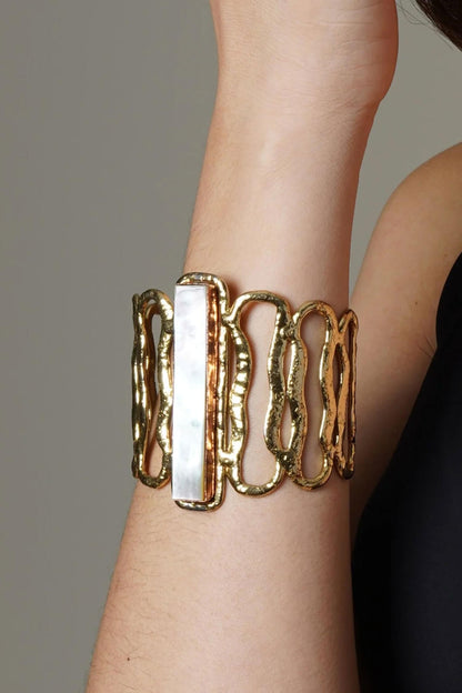 Broad Shell Pearl Embellished Handcuff 