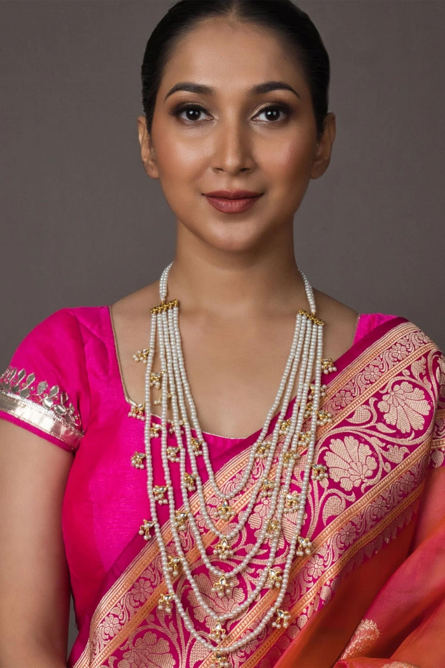 Kundan Pearl Panch Lada Necklace 